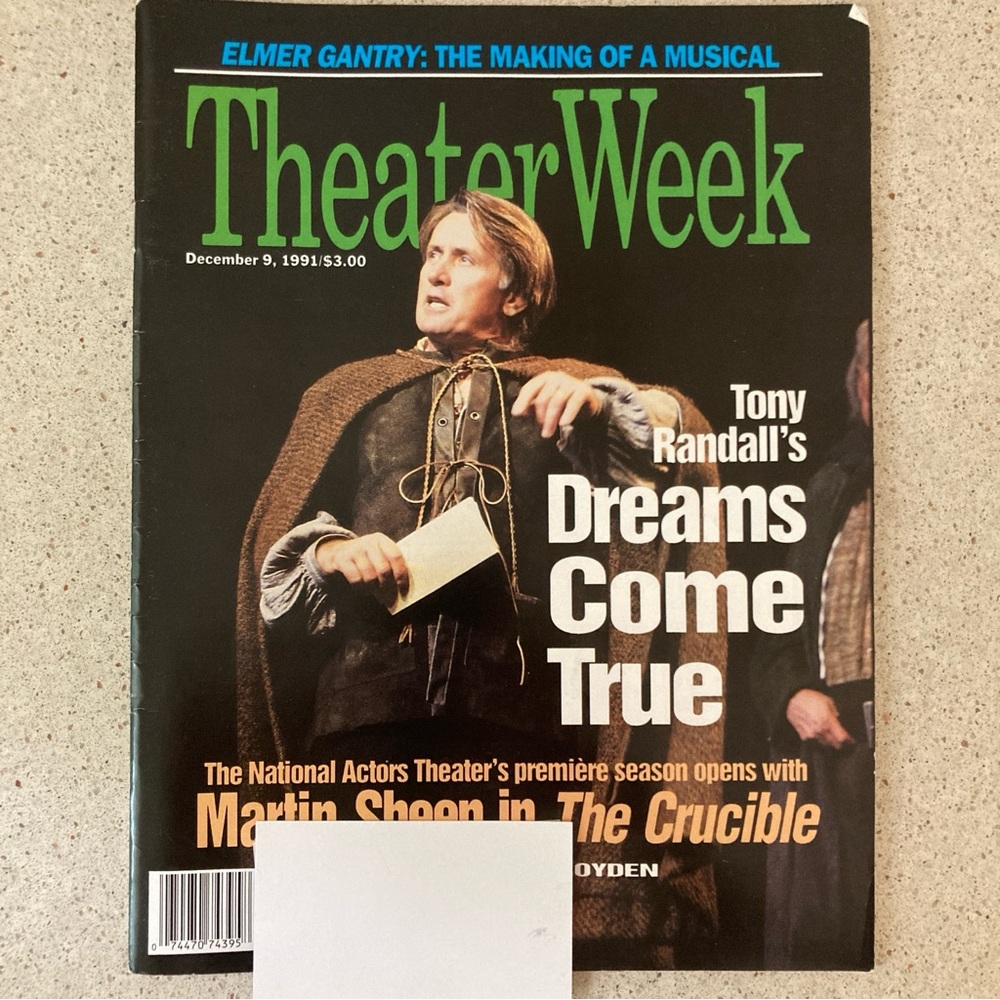 Martin Sheen The Crucible Theater Week Magazine December 9 1991 Label Attached
